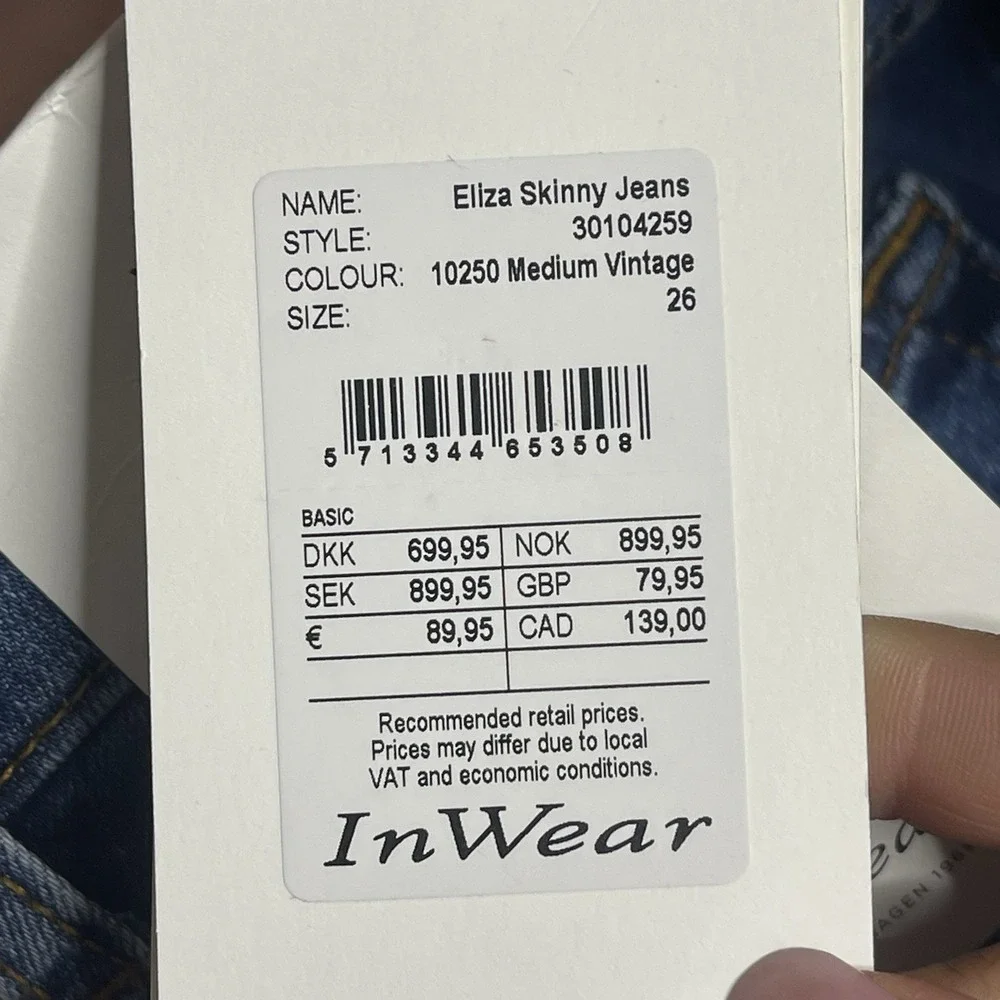 Inwear Jeans Womens Size 26 Blue‎ Skinny Leg Stretchy New Bag7